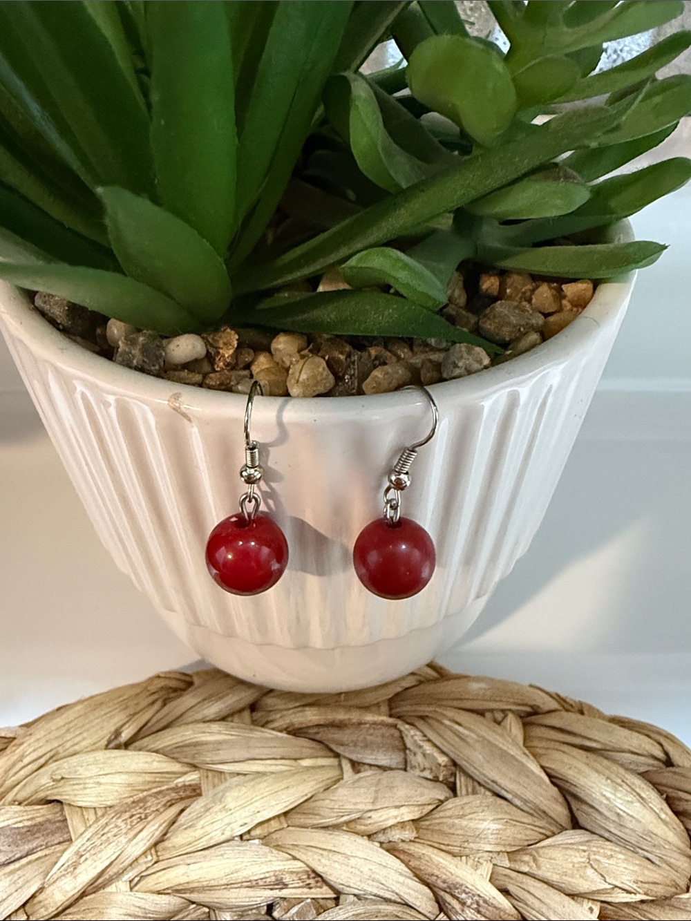 Red Bead Drop Earrings - Women Jewelry